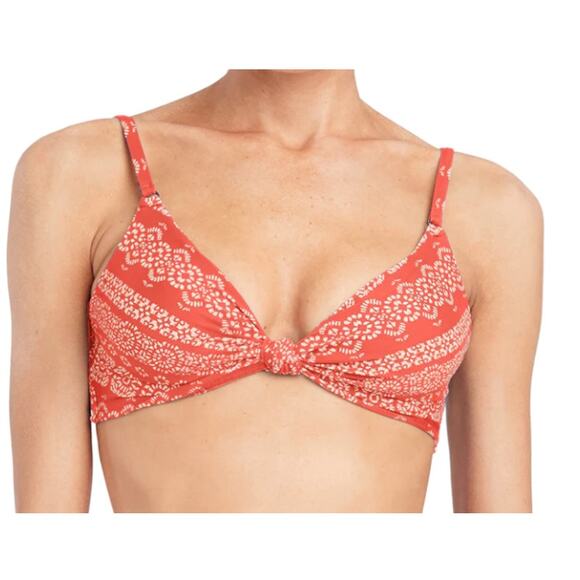 Robin Piccone Isla Twist Front Bikini Top Size S Pink Geo Underwired Bohemian - Picture 1 of 14